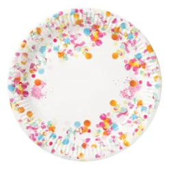 Papieren bordjes confetti ø23 cm - multikleur - set van 8