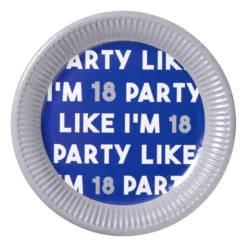 Papieren bordjes 18 jaar - blauw - set van 8