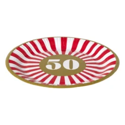 Papieren bordjes 50 jaar - rood - set van 8