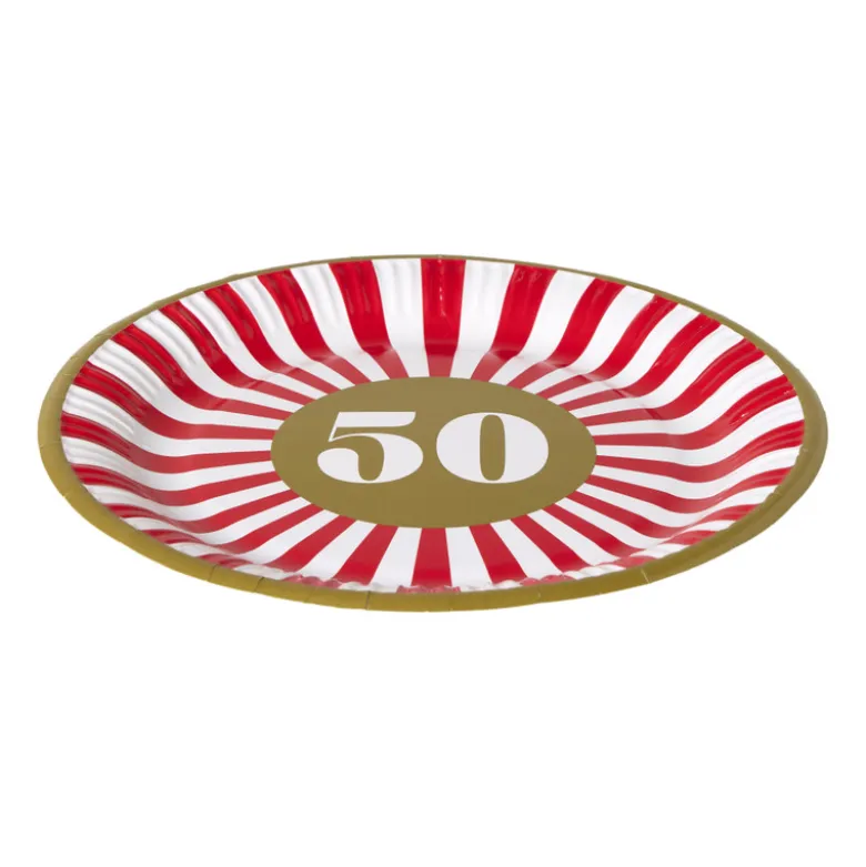 Papieren bordjes 50 jaar - rood - set van 8