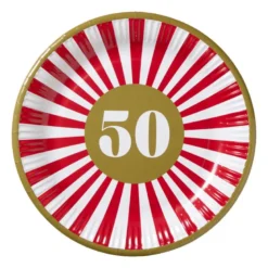 Papieren bordjes 50 jaar - rood - set van 8