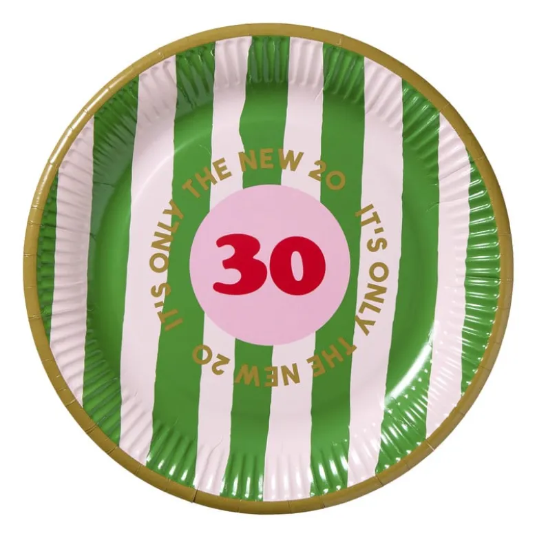 Papieren bordjes 30 jaar - roze - set van 8
