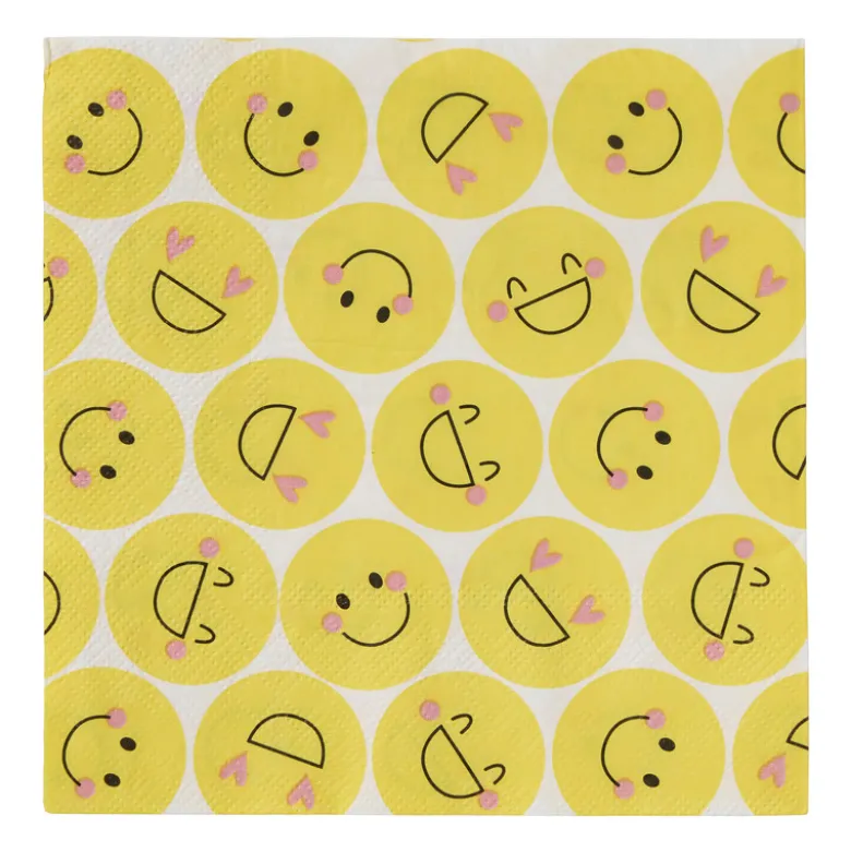 Papieren servetten smiley - geel - set van 20