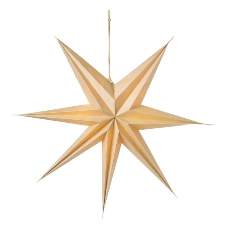 Papieren ster met licht - hout look - ⌀60 cm
