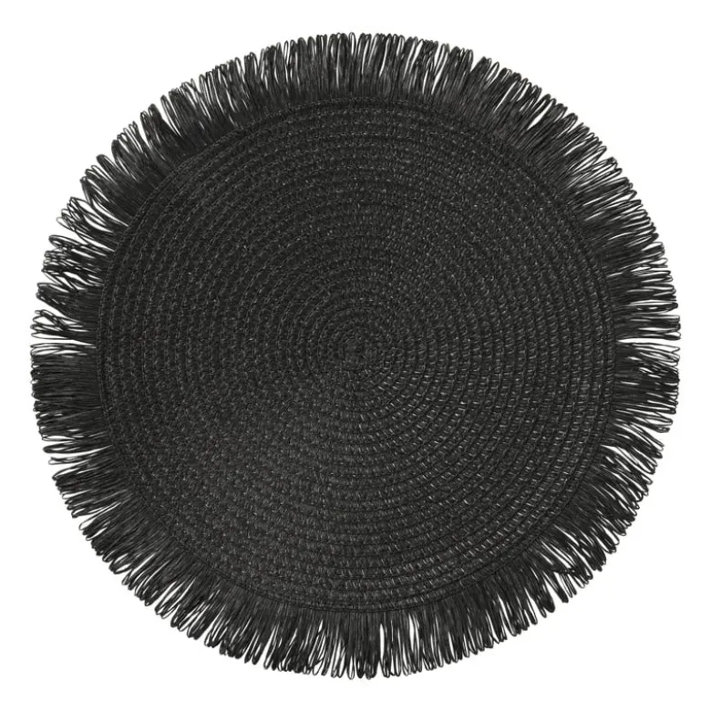 Placemat franjes - zwart - ⌀38 cm