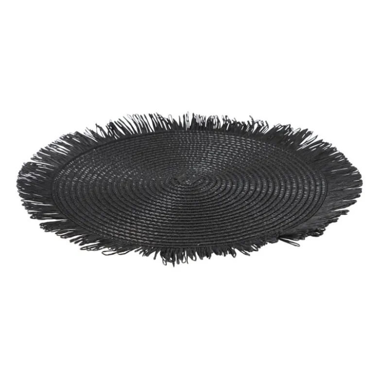 Placemat franjes - zwart - ⌀38 cm