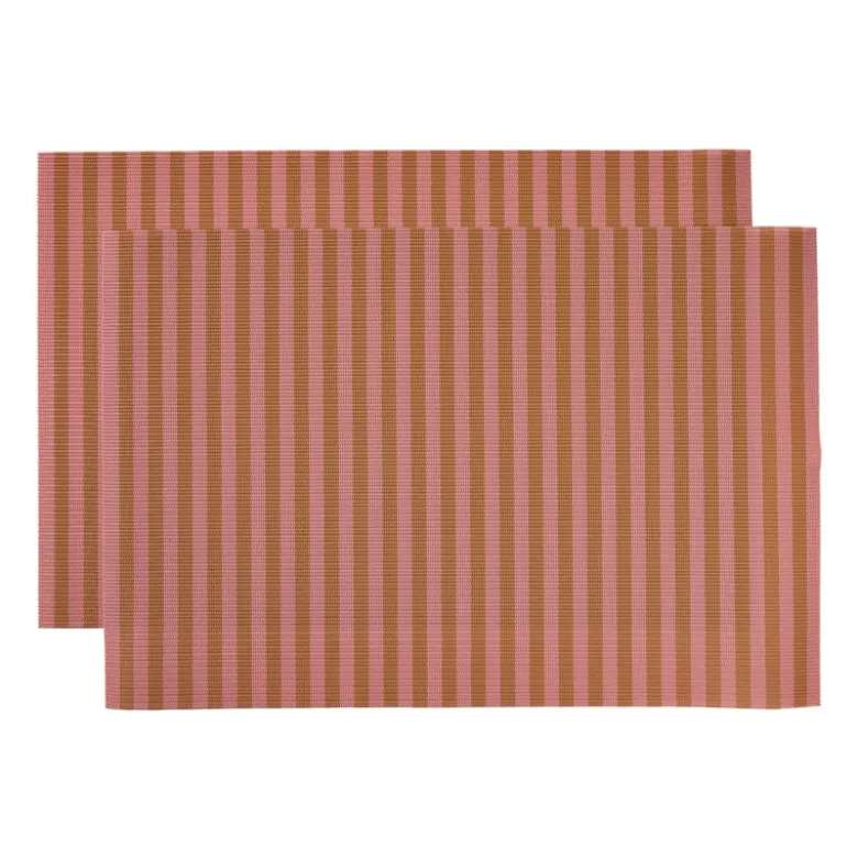Placemats streep - roze/bruin - set van 2