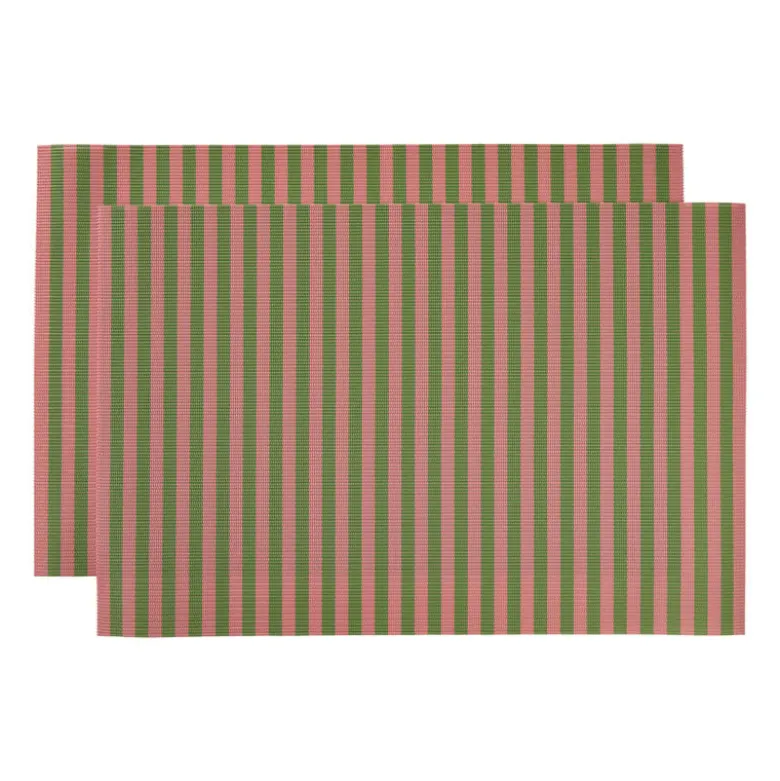 Placemats streep - roze/groen - set van 2