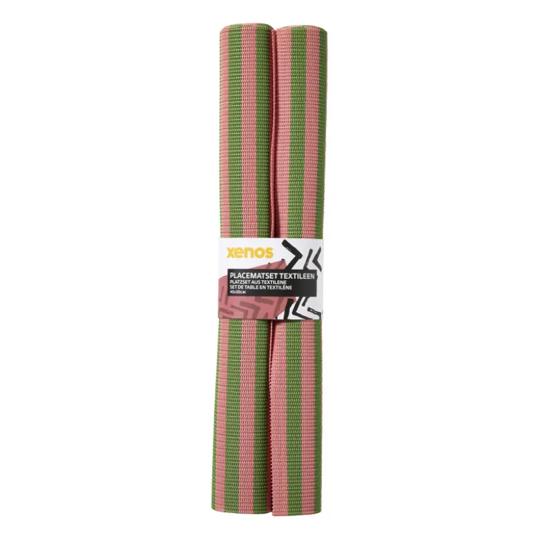 Placemats streep - roze/groen - set van 2