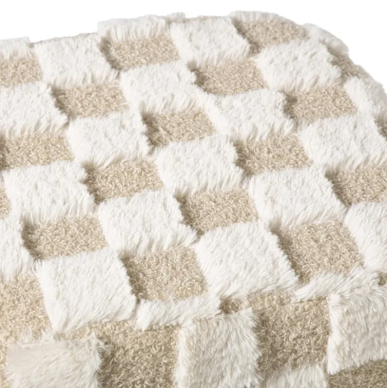 Poef checks - beige - 38x35x35 cm