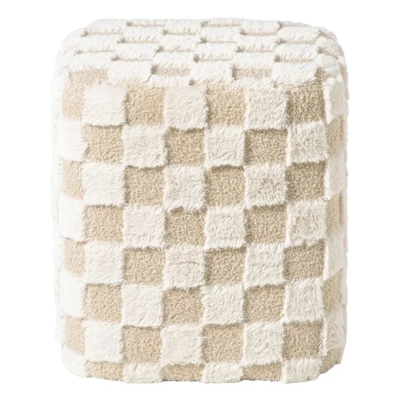 Poef checks - beige - 38x35x35 cm