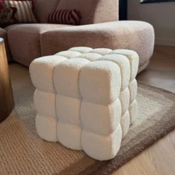 Poef chunk teddy - beige - 36x36x36 cm