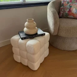 Poef chunk teddy - beige - 36x36x36 cm