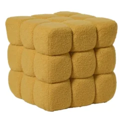 Poef chunk teddy - geel - 36x36x36 cm