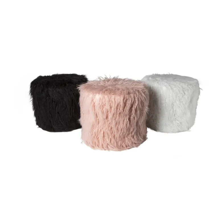 Poef fluffy - wit - 38x42x42 cm