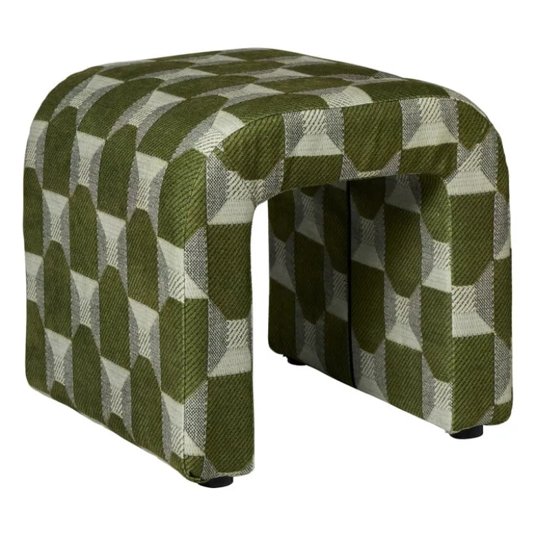 Poef grafisch - groen/beige - 37x37x36 cm