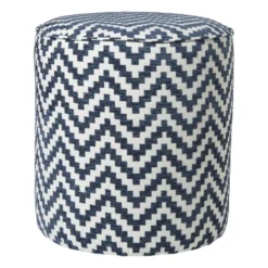 Poef zigzag - blauw/wit - ø35x38 cm