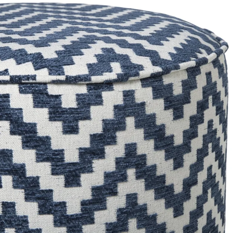 Poef zigzag - blauw/wit - ø35x38 cm