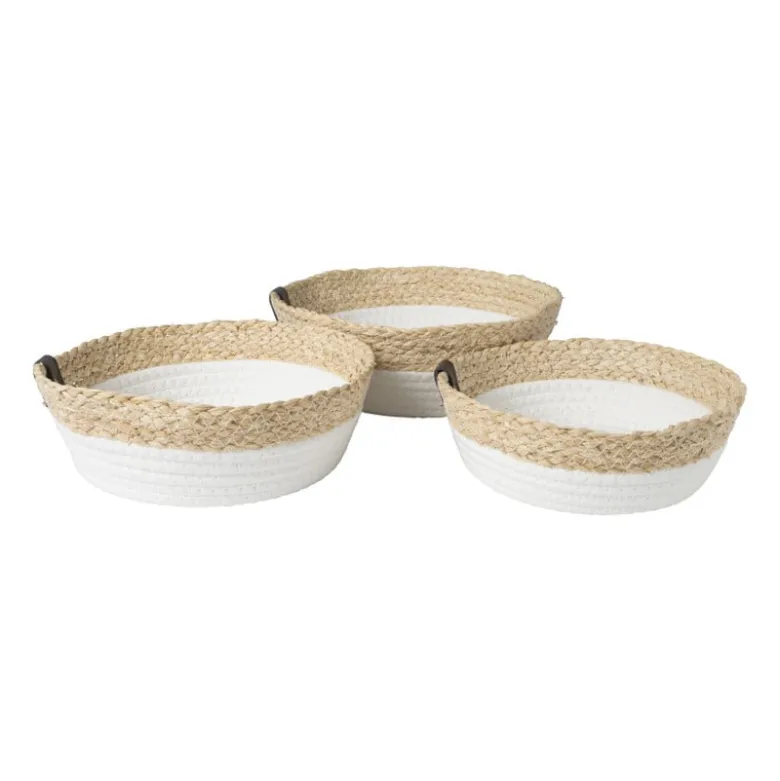 Rond mandje - ø22x7 cm - naturel/wit