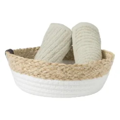 Rond mandje - ø22x7 cm - naturel/wit
