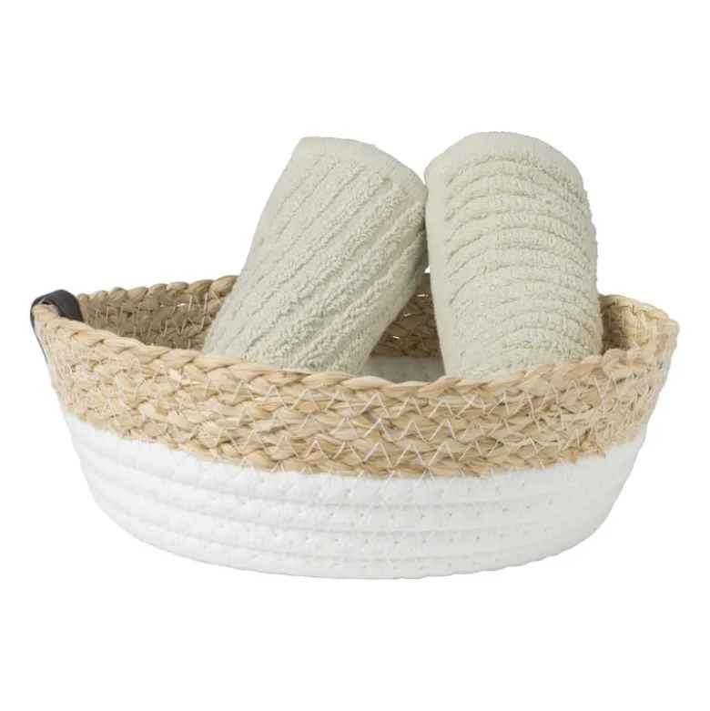 Rond mandje - ø22x7 cm - naturel/wit