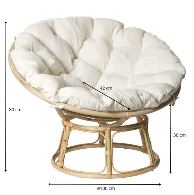 Rotan loungestoel Papasan - naturel - ø100x80 cm