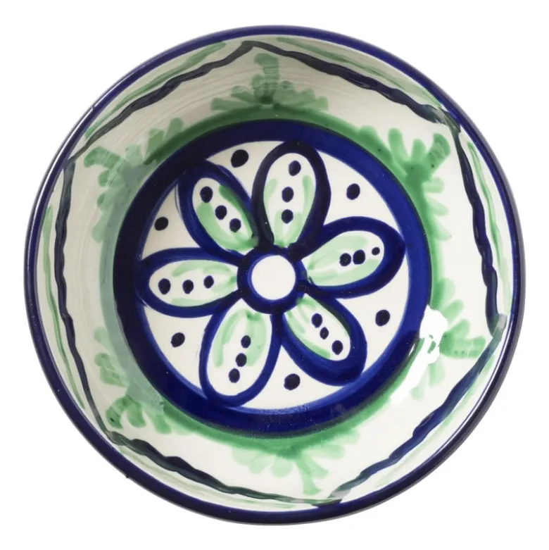 Schaaltje flor plat - groen/blauw - ø14 cm
