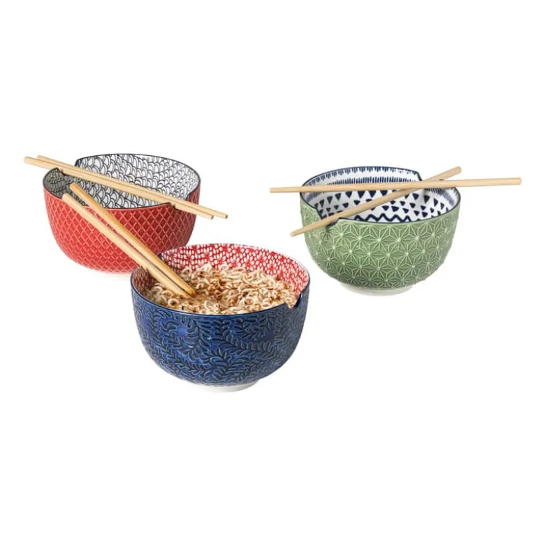 Schaaltje met eetstokjes Axel - groen/blauw - ø15x9 cm