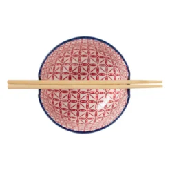 Schaaltje met eetstokjes - blauw/rood - ø14.7x9 cm