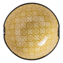 Schaaltje met eetstokjes - geel/zwart - ø14.7x9 cm