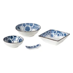 Schaaltje Mico bloemen klein - blauw/wit - 3x9.2x9.2 cm