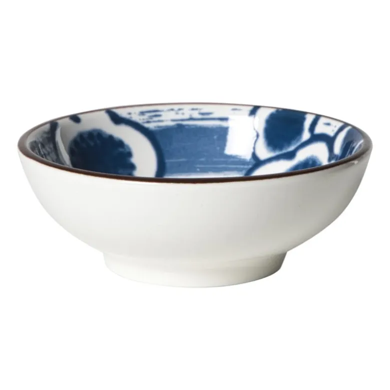 Schaaltje Mico bloemen klein - blauw/wit - ø8x3 cm