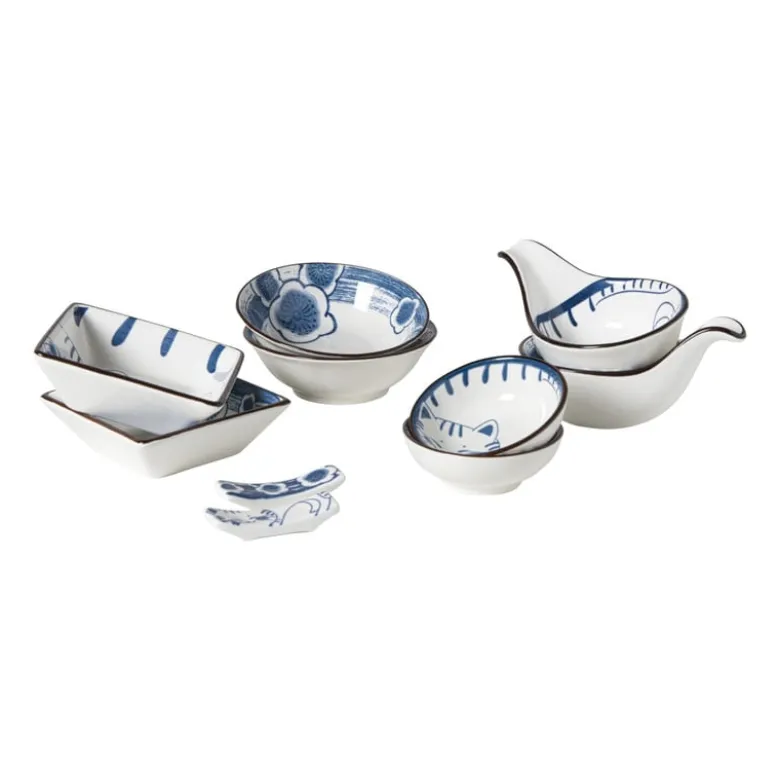 Schaaltje Mico kat groot - blauw/wit - ø10.8x3.7 cm