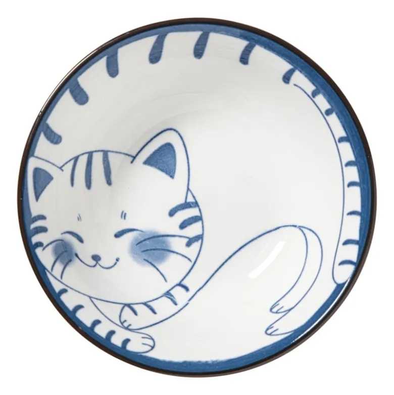Schaaltje Mico kat groot - blauw/wit - ø10.8x3.7 cm
