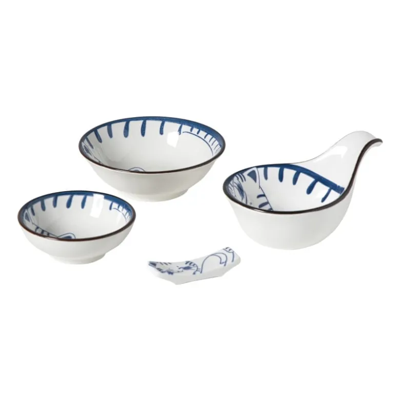 Schaaltje Mico kat klein - blauw/wit - 3x9.2x9.2 cm