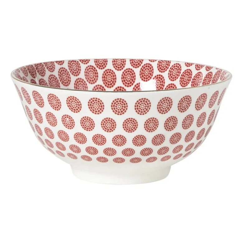 Schaaltje Mirna bloem groot - rood/wit - ø15.5x7 cm