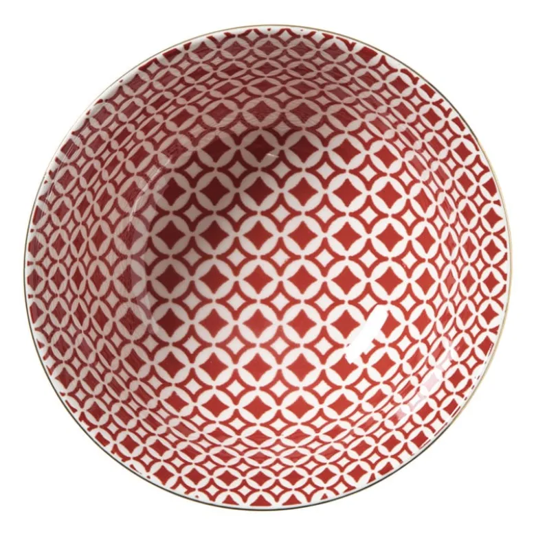 Schaaltje Mirna ruit groot - rood/wit - ø15.5x7 cm