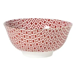 Schaaltje Mirna ruit groot - rood/wit - ø15.5x7 cm