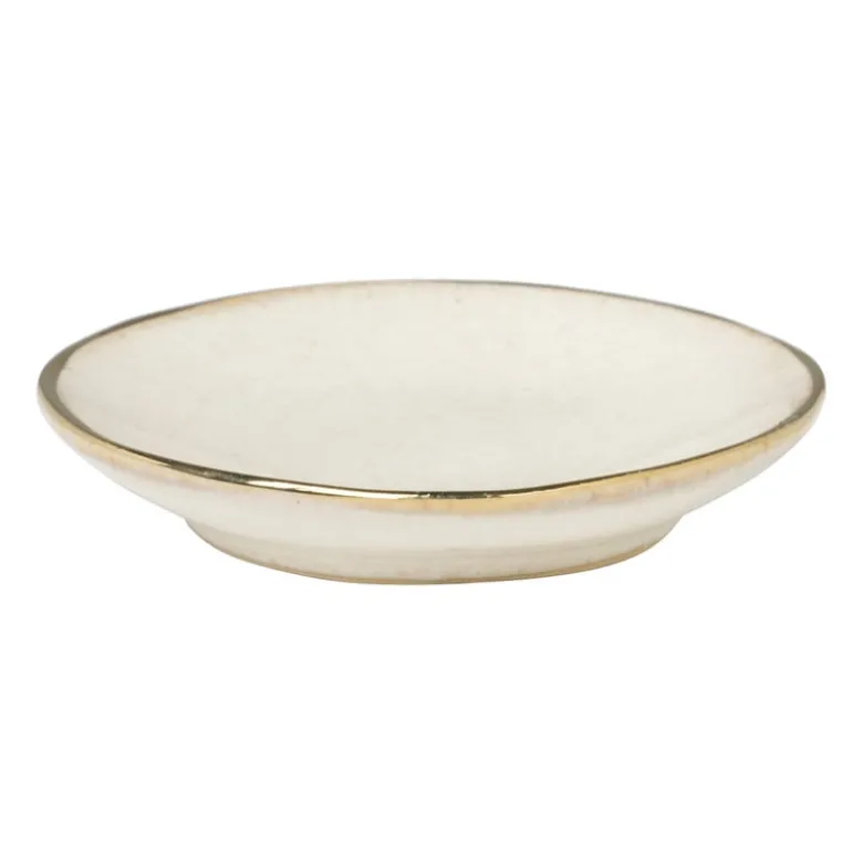 Schoteltje met gouden rand - beige - ø9 cm