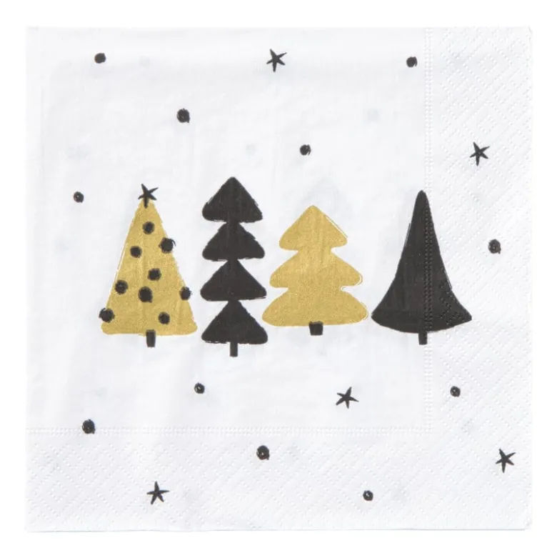 Servet kerstbomen - wit - 33x33 cm