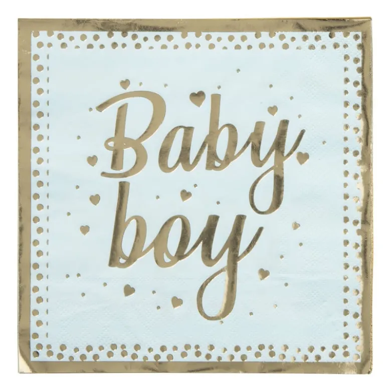 Servetten baby boy - blauw/goudkleurig - set van 8