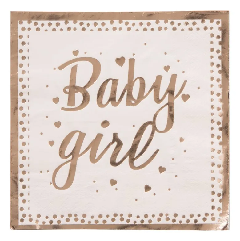 Servetten baby girl - roze/goudkleurig - set van 16