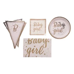 Servetten baby girl - roze/goudkleurig - set van 16
