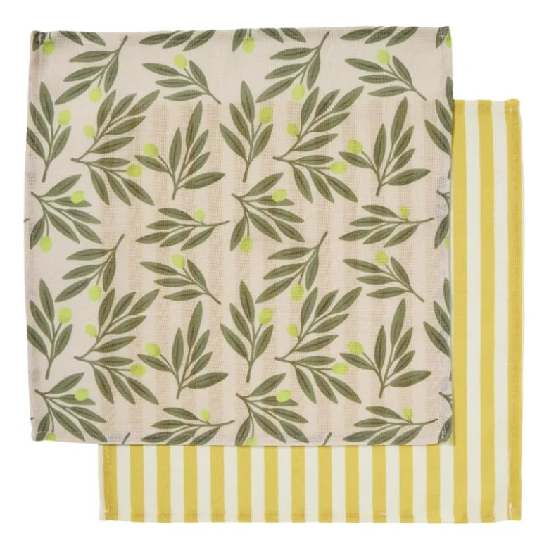 Servetten olijf/citroen - geel/groen - set van 2 - 40x40 cm