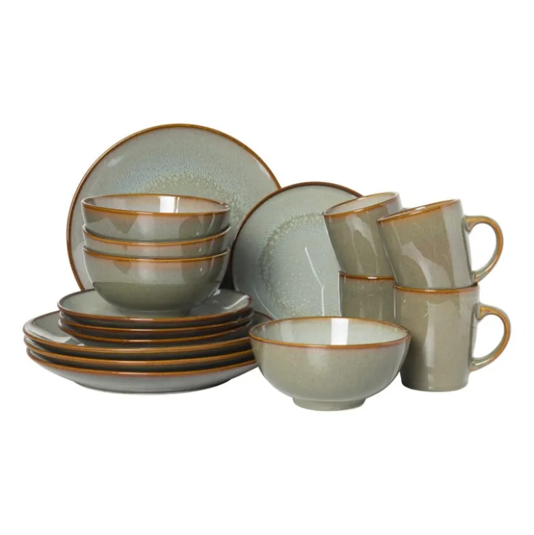 Serviesset - groen - 16-delig - 4 persoons - reactive glaze