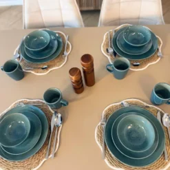 Serviesset reactive glaze - blauw - 16-delig