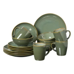 Serviesset reactive glaze - groen - 16-delig