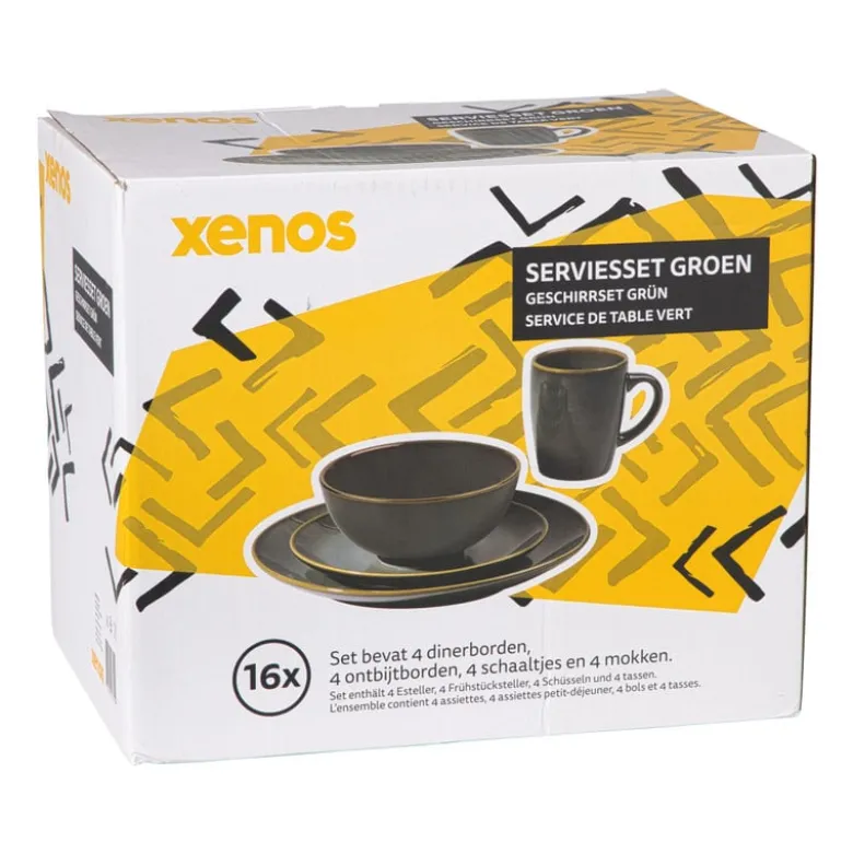 Serviesset reactive glaze - groen - 16-delig