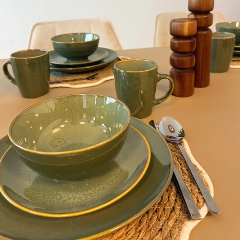 Serviesset reactive glaze - groen - 16-delig