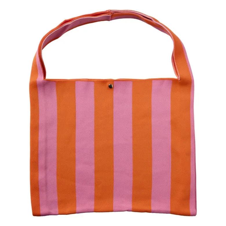 Shopper gestreept - roze/oranje - 45x35 cm